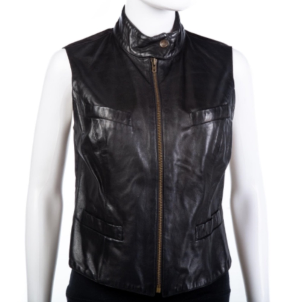 Ralph Lauren Polo Sport Black Luxury Leather Vest Size 8 Rare
